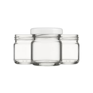 made in home - Lot de 100 mini bocaux en verre de 40 ml, pots à épices avec couvercle à visser, bocal à essai, pots à confiture, petits pots à miel, bocaux ronds (couvercles blancs) (MADE IN HOME, neuf)