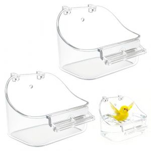 VGECEE Lot de 2 Baignoire &agrave; Oiseaux Suspendue Bain d'oiseau pour Cage Baignoires pour Perroquets Oiseaux Baignoire Transparente &agrave; Suspendre Outil Suspendu Baignoires pour Petit Oiseau Perroquet Myna (Teksyjiuh, neuf)