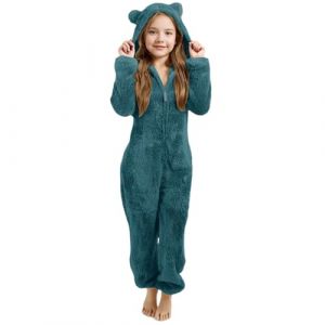 Combinaison Pyjama Fille avec Capuche Oreilles de Chat Couleur Unie Manche Longue Teddy Chaude Playsuit Pyjama Fermeture &eacute;clair en Peluche Automne Hiver Polaire Grenouill&egrave;re Casuel (GN1, 11-12 Years) (LDpOIQta, neuf)