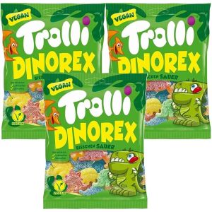 Trolli Dino Rex 3 x 150 g Bonbons g&eacute;lifi&eacute;s aux fruits en forme de dinosaure M&eacute;lange de bonbons pour enfants et adultes (✅Abrakado✅, neuf)