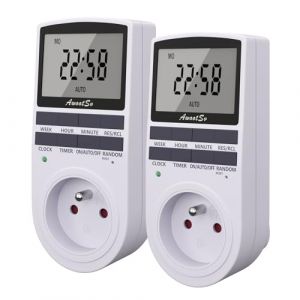 Awootsv Prise Programmable Digitale Minuterie Numérique Journalier/Hebdomadaire Programmateur Prise Electrique avec Ecran LCD et Mode Aléatoire (2 Pack) (Watt-save, neuf)