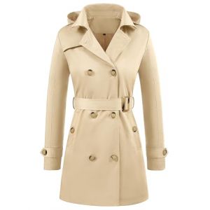 Yuson Girl Trench Coat Femme Double Boutonnage Manteau Classique Coupe Vent Trench Femme Capuche Impermeable L&eacute;g&egrave;re Parka mi Saison Casual Vestes Printemps Automne avec Ceinture(Kaki, S) (YusonGirl, neuf)