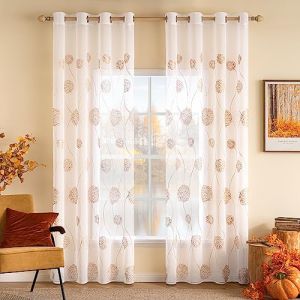 MIULEE Rideau Voilage Blanc-Rideaux Salon Moderne avec Orange Motif Broderie, Tulle Rideau Transparent à Oeillets, Décoration Interieur Voilage Fenetre Chambre, Lot de 2 Rideaux Voile, 2X140x260cm (MIULEE HOME, neuf)