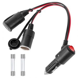 GUNGY Prise Allume Cigare 12 V/24 V Double Allume Cigare Socket 1 à 2 Distributeur Allume-Cigare avec Interrupteur 20cm 20AWG Câble d'Extension avec Fusible 15A (Aprilbee, neuf)
