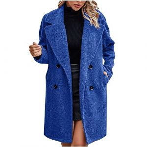 Femme Manteaux en Laine Mélangée à Double Boutonnage Manteau Femme Hiver Chic Manteau Chaud Mi-Long Vintage Chaud Manches Longues en Laine Cardigan Blouson Automne Hiver (⭐⭐⭐⭐⭐KQIVAM, neuf)