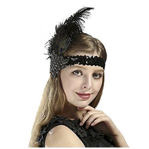 Femme Coiffure Vintage Bandeau Plume de Paon avec Plume Strass Décoration de Cheveux Déguisement de fête Bandeau de Danseuse de Charleston (PennyUK, neuf)