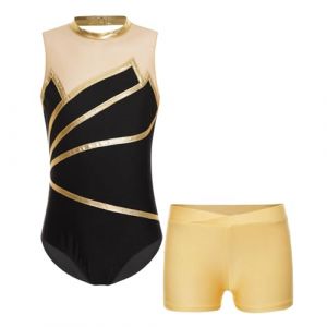 Oyolan Enfant Fille Justaucorps Gymnastique Strass Tenue de Gym sans Manches 5-16 Ans H Or 9-10 ans (Oyolan EU, neuf)