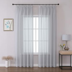 Joydeco Lot de 2 Rideau Voilage Gris Bleu 140x225cm avec Galon Fronceur pour Rail, Voilage Fen&ecirc;tre Semi-Transparent pour Filtrage de Lumi&egrave;re et D&eacute;coration de Chambre Salon (Crochets Non Inclus) (joydeco, neuf)