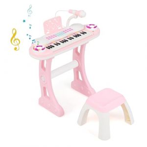 DREAMADE Piano Électronique à 37 Touches pour Enfant, Clavier de Piano avec Pieds de Table Amovible, Tabouret, Pupitre à Musique et Haut-parleurs, pour Enfant 3+ Ans (Rose 37 Touches) (DREAMADE, neuf)