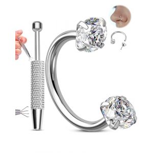 OUFER 20G Fer &agrave; Cheval Percing Nez Sans Filetage Pince &agrave; Boule de Per&ccedil;age en Acier Inoxydable 316L avec Transparent CZ pour H&eacute;lix, Rook, Daith, Septum, Labret Piercing Anneaux pour Femme 8 mm (OUFER INC, neuf)