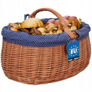KOTARBAU® Panier de courses en osier rond brun naturel avec anse tressé en osier pour les achats et pour pique-nique | Panier de voyage en osier avec intérieur bleu décoratif (KOTARBAU, neuf)