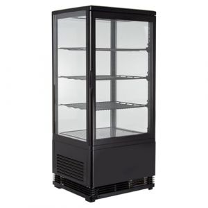 G&eacute;n&eacute;rique Mini Vitrine R&eacute;frig&eacute;r&eacute;e Panoramique 78L - Froid Ventil&eacute; - &Eacute;clairage LED - 4 Faces Vitr&eacute;es - Temp&eacute;rature 0 &agrave; +12&deg;C - Couleur Noire (PESAGE-MB, neuf)