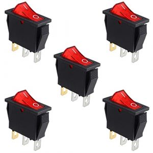 HUAREW 5Pcs Interrupteur à bascule lumineux rouge, ON/OFF SPST 3 broches 3 positions Interrupteur à bascule pour bateau Snap AC 250V/15A 125V/20A KCD3-101 (HUAREW, neuf)