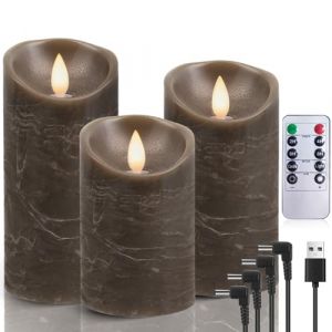 AiiBowy Bougies LED Rechargeables USB [3 PCS] Bougies LED Flamme Vacillante, Telecommande, Bougies d'ext&eacute;rieur, Sans Flamme, Bougies Piliers pour D&eacute;coration Halloween, No&euml;l - Marron (HuuFan Shop, neuf)