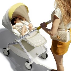 Hot Mom Lightweight for Baby, Reversible Smart Seat and Shockproof Tyres Combined Stroller for Baby, Travel Stroller System from Newborn to Toddler,Beige (Hot Mom Official Europe, neuf)