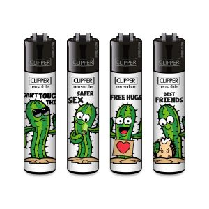 Clipper Lot de 4 briquets, motifs exceptionnels (Cactus) (PP-Trading, neuf)