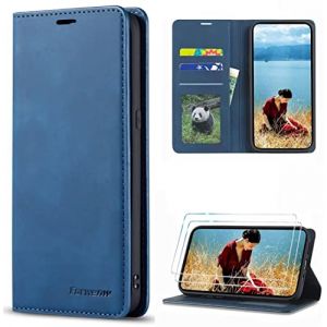 FMPCUON Coque Samsung Galaxy Note 9 Etui en Cuir PU Portefeuille Housse Wallet Case Pochette Cover Coquille Socle Rabattable B&eacute;quille +2* Protecteur D'&eacute;cran en Verre Tremp&eacute;, Bleu (FMPCUON-EUR, neuf)