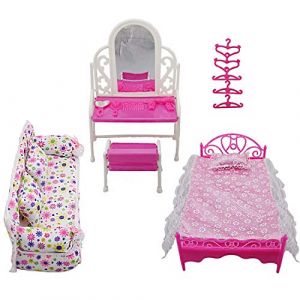 Yudanny 8 Pièces/Ensemble Accessoires de Meubles de Princesse Ensemble de Commode-Cadeau + Ensemble de Canapé + Ensemble de Lit + Cintres pour Poupée Barbie de Chambre à Coucher (Ruiqas, neuf)