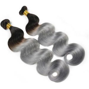 Tissage de cheveux humains Tissage Body Wave argenté Tissage de cheveux humains 1/3 pièce gris ombré Deux extensions de cheveux Tissage de cheveux humains Extensions de cheveux (18 18 20)-9A-22 24 26 (yichangshikaiyisishangmaoyouxiangongsi, neuf)