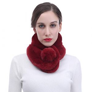 Lina & Lily Écharpe Femme Hiver Tour de Cou avec Pompon en Fausse Fourrure (Bordeaux) (Eisen-scarf, neuf)