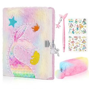 homicozy Journal intime pour fille avec serrure, papier à lettre pour fille, carnet de notes en peluche avec stylo sirène et 4 autocollants sirène, cadeau pour fille-Rose (JXYMYB, neuf)