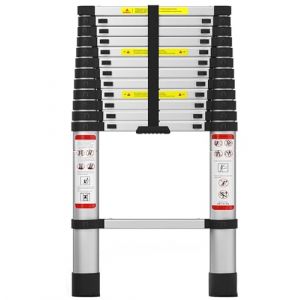Escabeau t&eacute;lescopique Extensible de 3,79 m d'&eacute;paisseur Pliable Metal Echelle Telescopique Capacit&eacute; de 150 kg &Eacute;chelle T&eacute;lescopique Escabeau Telescopique 149 inch (LuckyPockett, neuf)