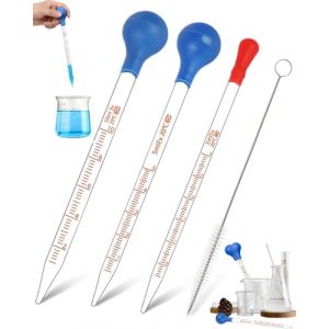 HUVZOR 3 Pi&egrave;ces Pipettes, Pipette Gradu&eacute;e en Verre, Compte Goutte avec 3 Bouteilles &agrave; Aspiration en Caoutchouc Pour et 1 Brosse de, Compte Gouttes Pipette，Pour Pharmacie, Parfum, Laboratoire (Volumetech OU, neuf)
