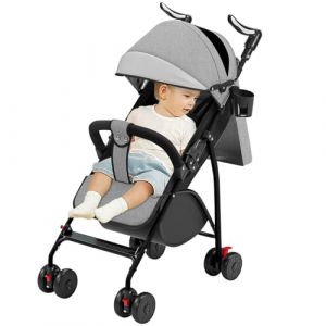 Poussette canne compacte Ingenious,avec position allong&eacute;e,de la naissance &agrave; 4 ans (Jusqu&rsquo;&agrave; 25 kg),Assis ou couch&eacute;, poign&eacute;e r&eacute;glable, landau &agrave; 4 roues avec tapis en coton + moustiquaire (A,gris) (Willanmd, neuf)