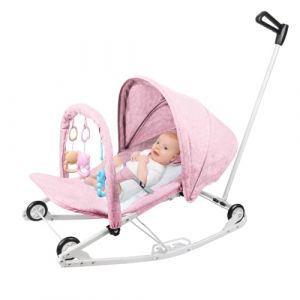 Transat bébé, Transat balancelle pliable, télécommande et Bluetooth pour smartphone,Balancelle bebe electrique de La Naissance à 12 Mois, pare-soleil, moustiquaire (40 * 80 * 66 cm-rose) (Hechheu, neuf)