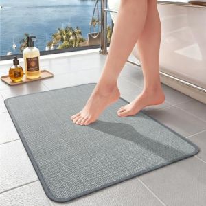 Tapis de Bain Antid&eacute;rapant,Doux Douche S&eacute;chage Rapide,Tapis &agrave; Poils Courts pour Sol de Bain,Tapis Salle de Bain Absorbant pour Baignoire, Douche, Chambres (Bleu Clair, 60x120cm) (Solic, neuf)