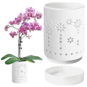SHITOOMFE Orchid&eacute;e en c&eacute;ramique Pots d'orchid&eacute;es Creux avec Trous et soucoupes, 4 Pouces Small en c&eacute;ramique Orchid&eacute;e, Drainage et Ventilation Orchid&eacute;e Planteur pour int&eacute;rieur/ext&eacute;rieur Blanc (JianShiXianQingGeFanShangMaoYouXianGongSi, neuf)