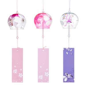 BENECREAT Carillons &Eacute;oliens Japonais 3 Couleur Rose Rouge Rose Clochettes &agrave; Vent en Verre Faites &agrave; la Main Motif Cerisier Romantique Violet pour Cadeau de Mariage Ou de Festival Fen&ecirc;tre de Jardin (BENECREAT FR BOUTIQUE, neuf)