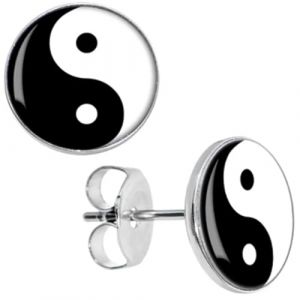 BlackAmazement Lot de 2 boucles d'oreilles en acier inoxydable 316L avec symbole Yin Yang Taijitu Noir/blanc Pour homme et femme, 8mm, Acier inoxydable (Black Amazement, neuf)