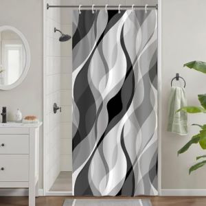 Rideau Douche Étroit, Uiiooazy Rideau de Douche Cabine Anti Moisissure Gris Abstrait Rayure Rayé Rideaux de Baignoire Tissu Imperméable Polyester Lavable Rideaux Salle de Bain avec 6 Crochets 90x180cm (dongguibinjingpinxiaodianpu, neuf)