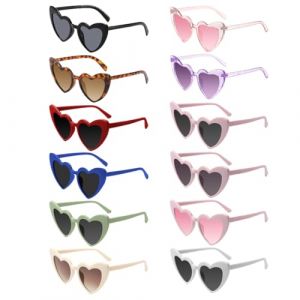 Epokus Lunettes de Soleil Coeur,12PCS Lunettes Coeur pour Femmes Hommes, Lunette de Fête Rétro, UV400 Protection Lunettes Forme de Cœur pour Shopping, Voyage, Fête en Plein Air(Couleur) (CHUXINKEJI, neuf)