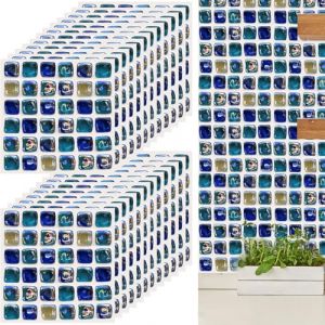 Autocollant Carreau,Yueser 24 Pièces Autocollant en Tuile Imperméable Auto-Adhésif Autocollant pour Cuisine Salon Salle de Bains Décor À Maison,20×20cm (Vert) (Yueser, neuf)