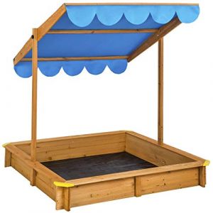Tectake Bac à Sable en Bois pour Enfants Extérieur avec Couvercle Toit Réglable en Hauteur – Diverses Couleurs (Bleu) (Made4Home SAS, neuf)