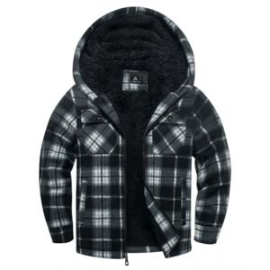 zitysport Veste Chemise Garçon Épaisseur Hoodie Veste à Carreaux Enfants avec Fermeture Flanelle Chaude Garçons Sweat Capuche Extérieure Vestes d'hiver Doublées Pour Garçon Poche(Blanc M) (Haixihui, neuf)