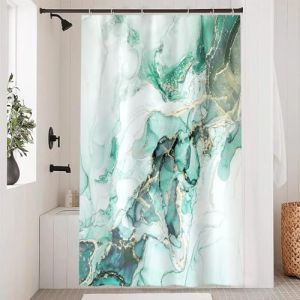 Uiiooazy Rideau Douche Anti Moisissure, Rideau de Douche 120x200cm Turquoise Or Effet Marbre Vert Rideaux de Baignoire Tissu Lavable Imperméable Polyester Rideaux Salle de Bain avec 8 Crochets (dongguibinjingpinxiaodianpu, neuf)