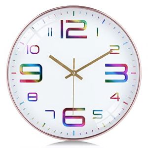 Lafocuse 30cm Horloge Murale Multicolore Grande Chiffres 3D Design Moderne, Silencieuse Or Rose Pendules Murales sans Tic-tac D&eacute;co pour Cuisine Salon Chambre Bureau (QuareBest, neuf)