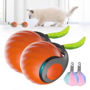 GMTEO Jouet Interactif pour Chat, 2025 Nouveau Jouet pour Chats Balle Interactive Chat avec Queue en Peluche, Intelligent Balle Interieur pour Chiens et Chats (Orange - 2pcs) (BUke, neuf)