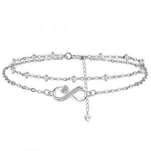 Hifeeled Infini Bracelet Femme Argent Sterling 925 Romantique Double Chaîne avec Chaîne Perles avec Zirconium pour Cadeaux Originaux Femmes-Réglable(16cm+4) (Hifeeled, neuf)