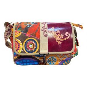 Macha Sac en coton et plaquettes en cuir avec des empreintes colorées, sacs à bandoulière à main pour femmes style ethnique indiennes (jaune) (Ethnique mode, neuf)