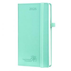 POPRUN Agenda de Poche 2026 Semainier 16,5 x 9 cm - Couverture Rigide en PU Cuir, Petit Planner D'Jan 2026 à Déc 2026-12 Mois, Avec signet à 2 rubans, Papier 80 g/m², Vert (Time Works Wonders, neuf)
