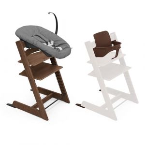 Chaise en Ch&ecirc;ne Stokke Tripp Trapp (Warm Brown) avec Newborn Set & Baby Set (Warm Brown) - Design s&ucirc;r, ajustable et ergonomique (reCommerce Brands, neuf)