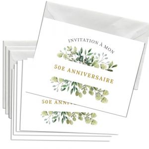 Briefzauber Carte d&rsquo;invitation anniversaire 50 ans | Lot de 12 cartes & 12 enveloppes | Set DIN A6 avec texte &agrave; trous | Decoration anniversaire jubil&eacute; - diff&eacute;rentes variantes (50 ans - Flor) (Briefzauber, neuf)