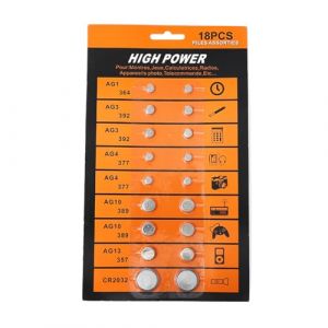 Chenxi Studio Lot de 18 piles bouton AG1 364 AG3 392 AG4 377 AG10 389 AG13 357 CR2032 pour montre et horloge (Huiyaliyulong, neuf)