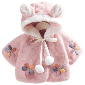 OKSakady nouveau-né bébé fille manteaux à col en fausse fourrure et vestes à capuche Cape Cape Poncho 0-3 ans (Sakady-EU, neuf)