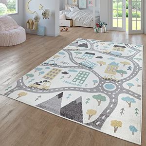 TT Home Tapis Chambre Enfant Bebe Fille Garcon Moderne Arc-en-Ciel Nuage Motif Animal Multicolore, Couleur:Cr&egrave;me3, Dimension:80x150 cm (marche-de-tapis, neuf)