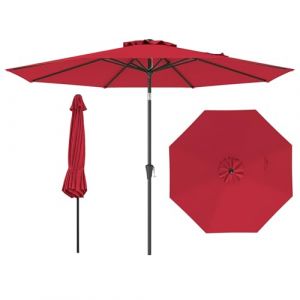 COSTWAY Parasol de Jardin Exterieur Ø 303 cm, Parasol Balcon avec Inclinaison à Bouton-Poussoir, Double Toit, Manivelle, Loquet de Sécurité, 8 Baleines, Grand Parasol pour Jardin Piscine Plage (Rouge) (FDS GmbH, neuf)